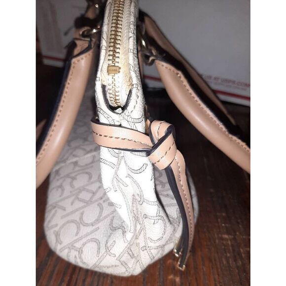 Calvin Klein Logo Tan Ivory Medium Top Handle Satchel Purse Handbag Bag - Picture 5 of 10